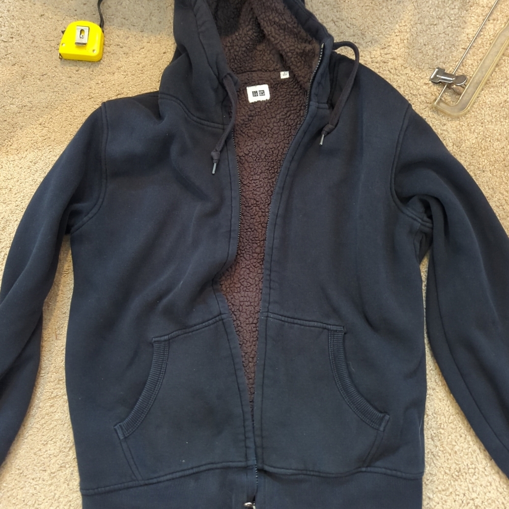 Uniqlo Mens Large Black Sherpa Full Zip Hoodie